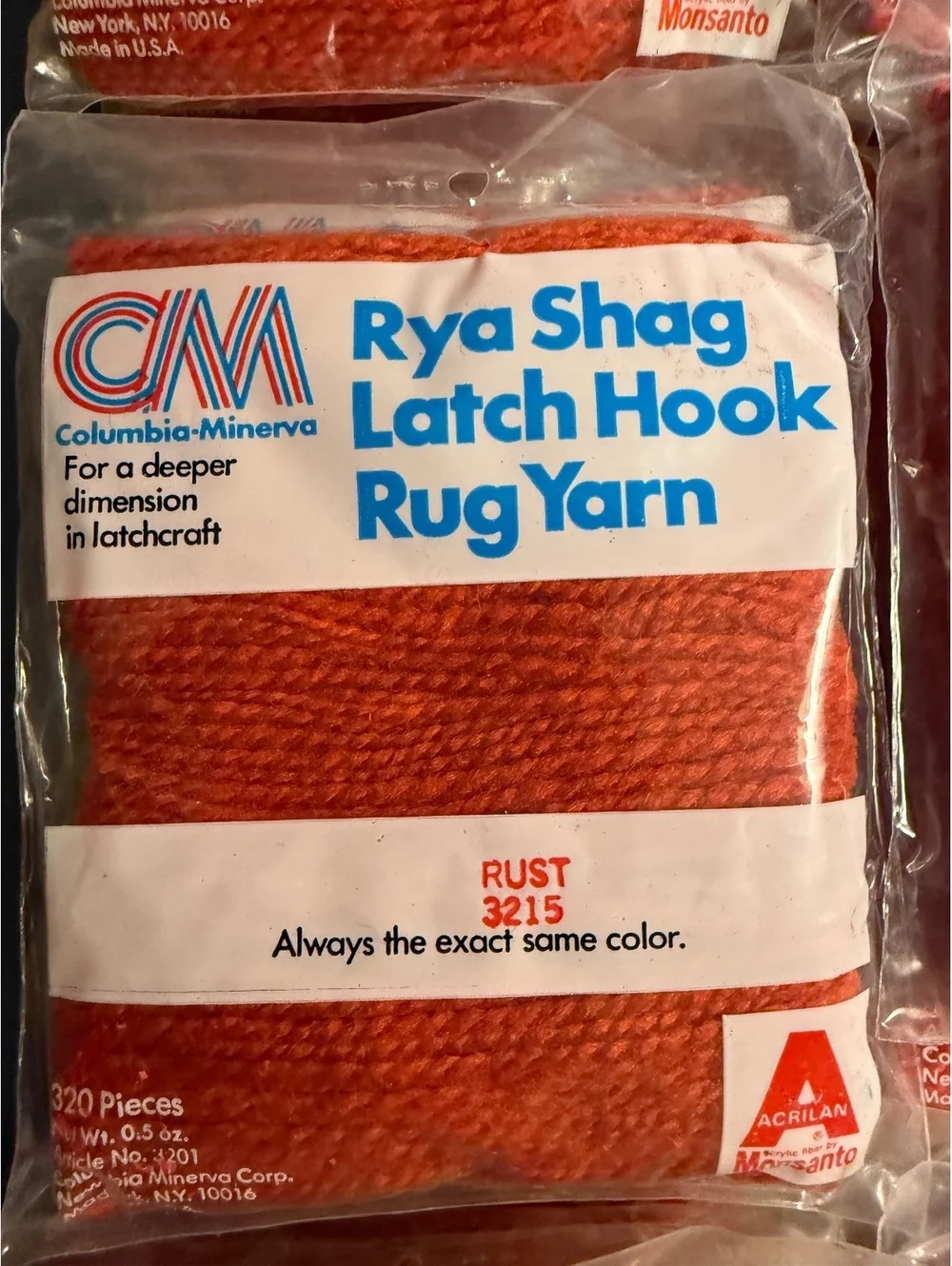 Lot of 44 Packs of Vintage Rya Shag Latch Hook Rug Yarn Rust 3215